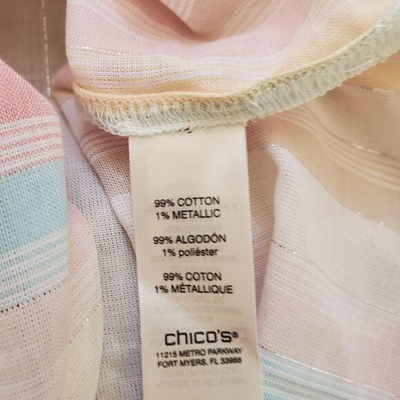 Chico's Summer Fun Stripe Lurex 3/4-Sleeve Shirt Sz Med - Picture 9 of 11